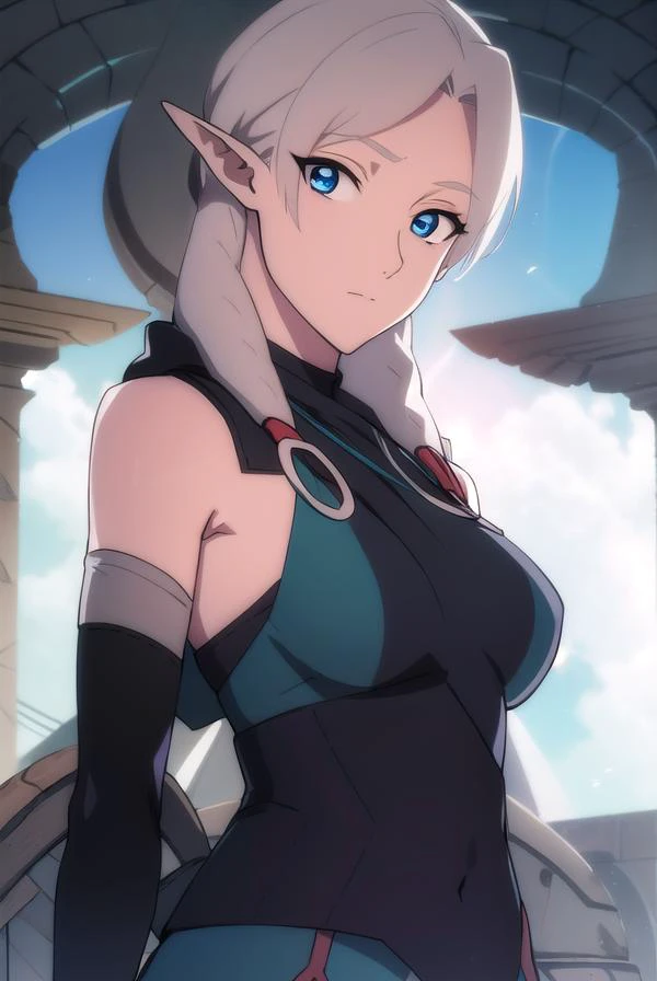 fymryn, <lyco:fymrynv2-lyco-nochekaiser:1>,
fymryn, blue eyes, grey hair, pointy ears, braid, hair braid, elf,
BREAK bare shoulders, boots, detached sleeves,
BREAK looking at viewer,
BREAK outdoors,
BREAK <lyco:GoodHands-beta2:1>, (masterpiece:1.2), best q...