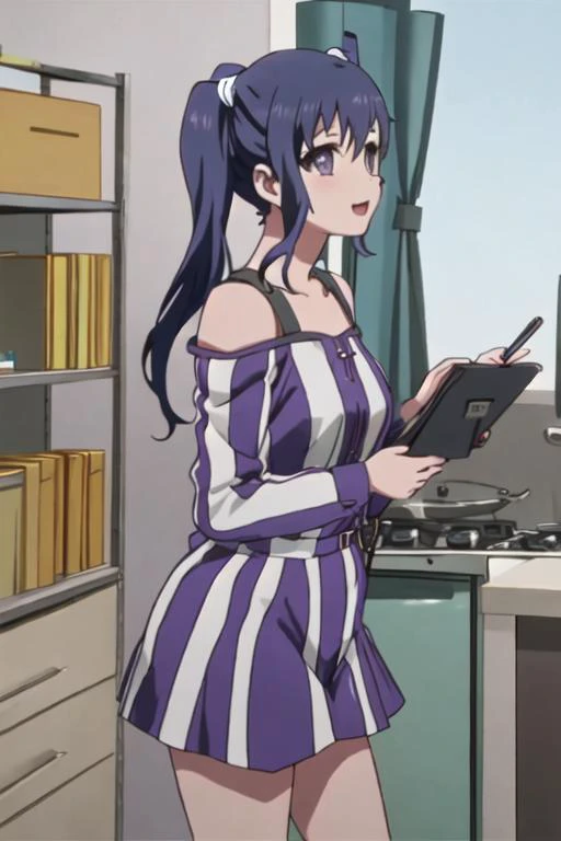 best quality, masterpiece, highres, solo, {imai_midori_shirobako:1.15}, long_hair, blue_hair, side_ponytail