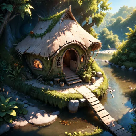 peaceful reed fairy hut on the side of a river, best quality, (intricate emotional:1.1), detailed, <lora:add-detail-xl:0.8>, <lora:xl_more_art-full_v1:0.8>, cinematic backlighting, magical tender shadows, ultra-realism, hdr