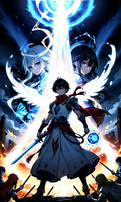 A thrilling depiction of a Japanese anime centered around the Holy Grail War, where powerful magicians and heroic spirits clash in a battle for the ultimate prize. The artwork captures the intensity and excitement of the conflict, with dynamic action scene...