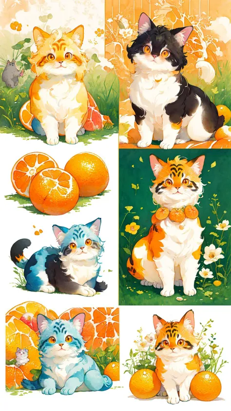 masterpiece,best quality,no humans,flower,white background,animal focus,animal,blush,wallpaper,<lora:å¨è½å¨ç©è´´çº¸-å¯ç±å-99:1>,golden hour lighting,flowers meadows,orange (fruit),food,cat,orange slice,grass,fruit,(calico),EYE,cuteness,kawaii,expre...