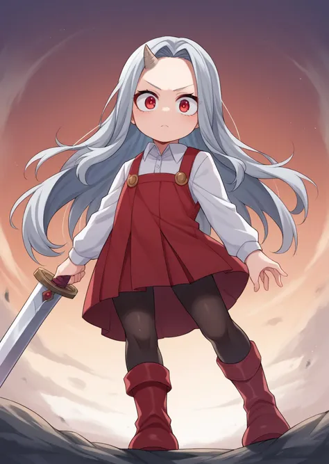 a cartoon image of a girl with long hair and a sword