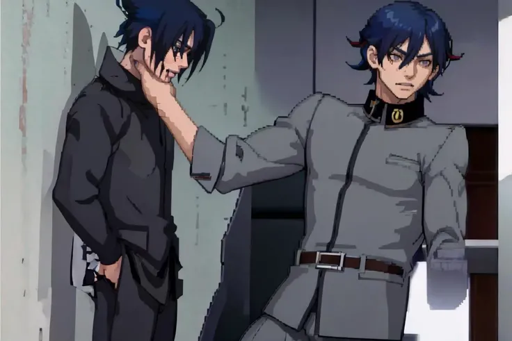 1boy,  <lora:NaoyaV3:1> Naoya, school uniform, grey pants, <lora:SasukeChokeEditsMeme:1>, IncrsChokeMeme,   <lora:_Fp:0.8>