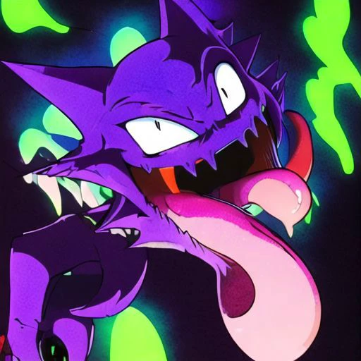 a close up of a cartoon cat with a glowing tongue