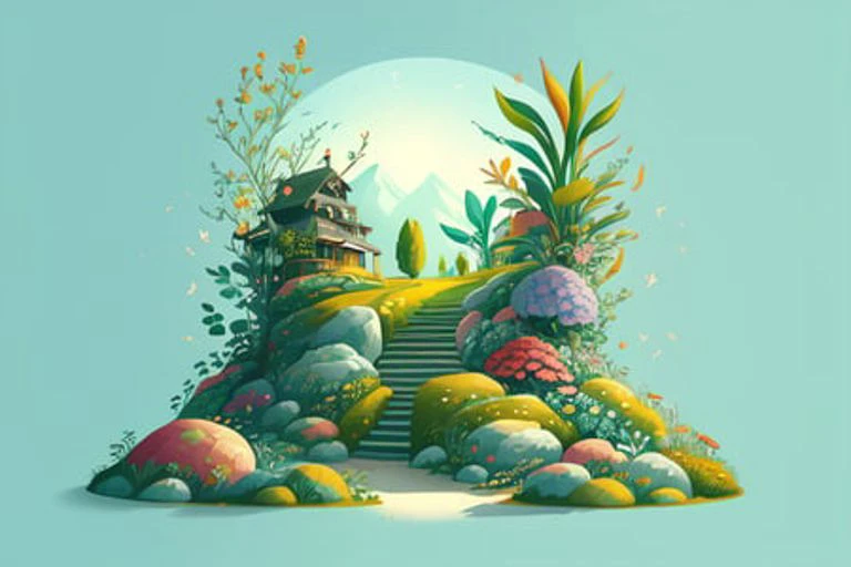 (illustration:1.3) beautiful planet earth with flowers and plants sprouting spring day <lora:flat illustration:1>,(by artist ann...