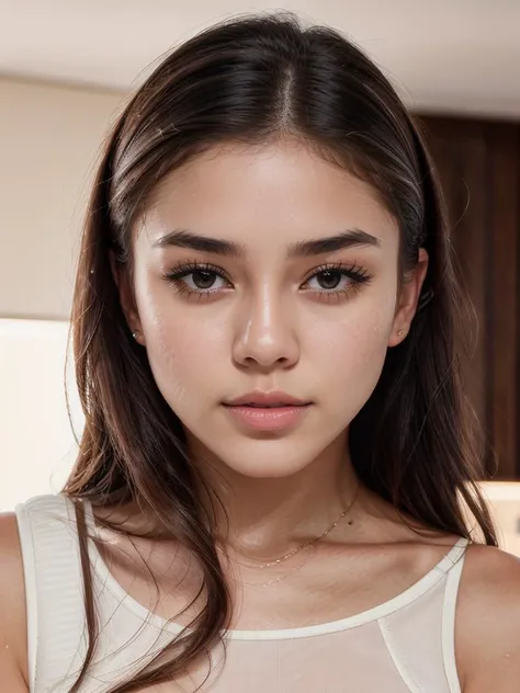 a woman with long hair and a white top posing for a picture