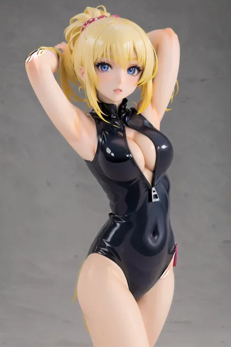 1girl, (masterpiece, best quality: 1.4, detailed),
(detailed eyes),
innerboob, cleavage,
<lora:fr0ntz1p2-000009: .9>,
black one-piece swimsuit,
<lora:popupparade-10:1>,
arms up,