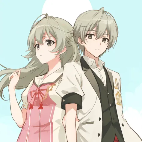 anime couple in formal clothes standing next to each other