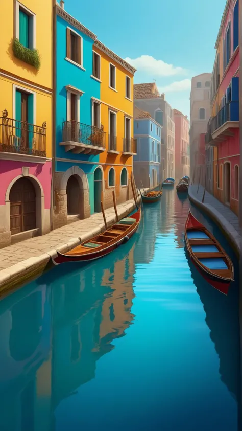 fantasy, archaeology  theme, <lora:ExpeditionStyleXL:1> ExpeditionStyle a charming canal with colorful buildings and boats floating on the water