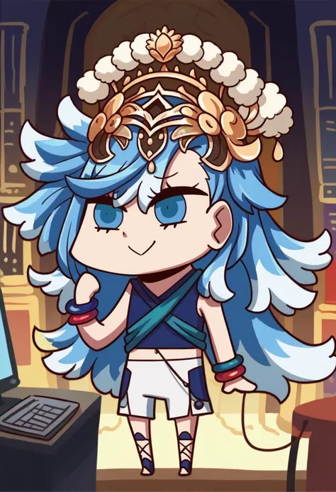 a cartoon image of a girl with blue hair and a crown on her head