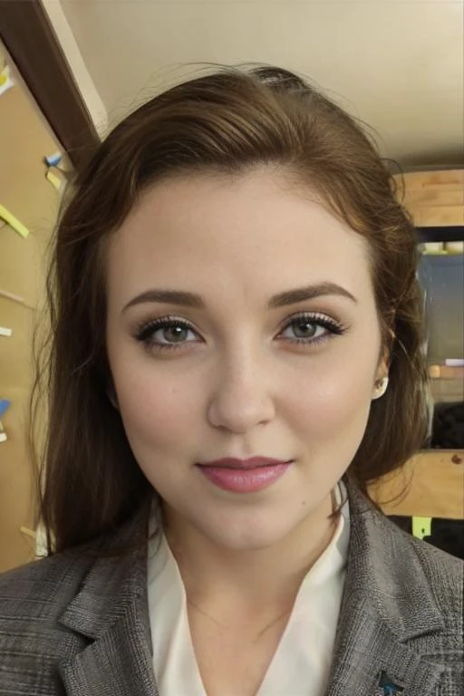 a close up of a woman with a suit jacket and a tie