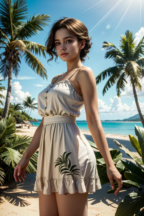 ((ultra detailed, masterpiece, absurdres))
 <lora:DPDIMMarie:0.9>
DPDIMMarie, 1girl, brown hair, brown eyes, on a tropical island, sundress, palm trees