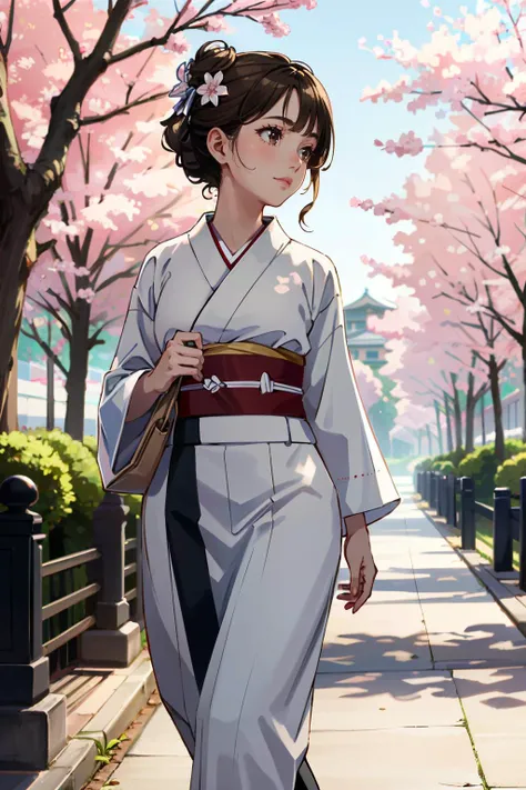 ((ultra detailed, masterpiece, absurdres))
 <lora:DPDIMMarie:0.9>
DPDIMMarie, 1girl, brown hair, brown eyes, walking in a serene Japanese park with cherry blossoms, yukata, and a hair ornament