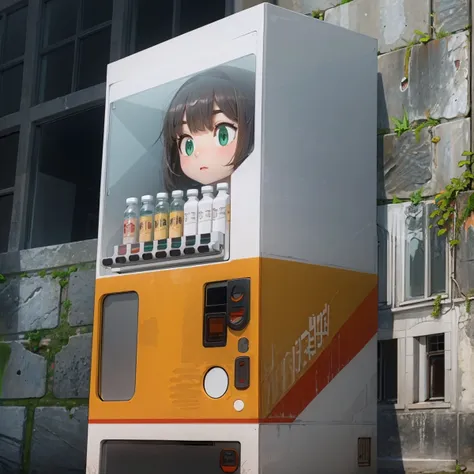 there is a vending machine with a doll in it