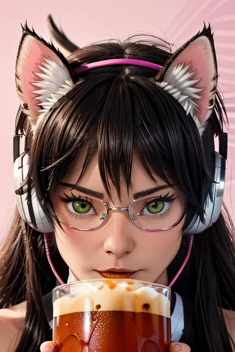 (masterpiece, best quality:1.2), 
1girl, asian, speech bubble, english text, close-up, solo, female focus, red lips, headphones (pink cat ears), blacked out aviator sun glasses, E-sports attire, giant beer stein in hands,
<lora:concept_nahidwin-17.(Nah, Id...