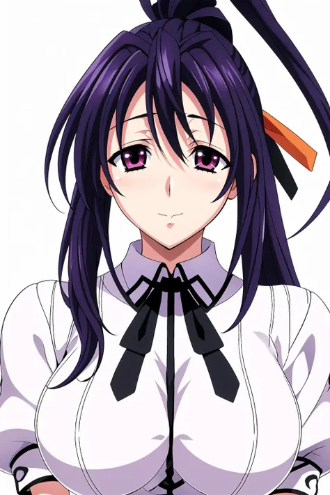 anime girl with long purple hair and black tie and white shirt