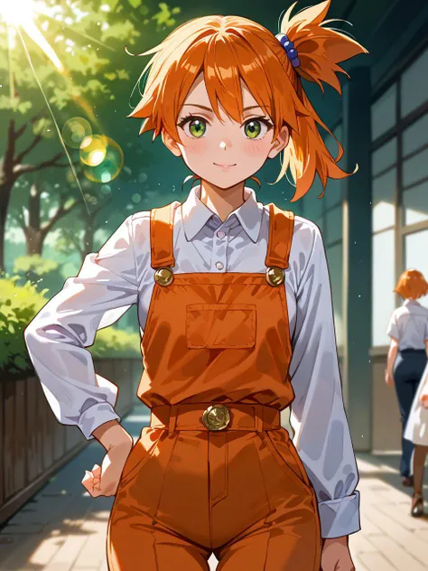 score_9, score_8_up, score_7_up,
 <lora:Misty_Pokemon_PDXL:0.8>1girl, petite ,zzMisty, green eyes, orange hair, short hair, side ponytail,
(A girl in business attire, standing sideways with one hand on her hip, in a softly lit cafe. Emphasizing her figure ...