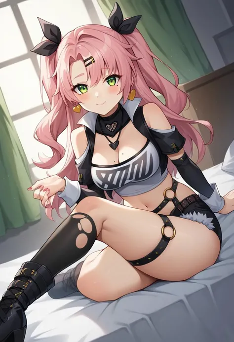 anime artwork, score_7, score_6_up, score_5_up, 1girl, solo, masterpiece, best quality, source_anime, detailed eyes, nicoledemara, <lora:nicole-demara-ponyxl-lora-nochekaiser:1>, nicole demara, green eyes, pink hair, hair ornament, hair ribbon, hairclip, l...