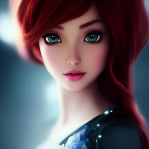 portrait, centered, sexy cute brunette, classic disney style, 3d, 3d art, 4k, 8 k artistic photography, award-winning photograph...