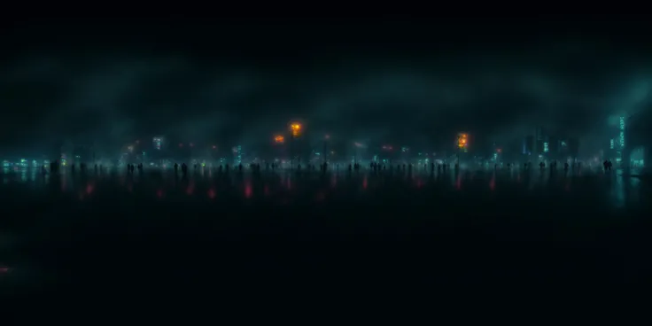 a cyberpunk desperate landscape full of crime, anxiety and despair, rain, fog, glare, pain, suffering, people line streets, people crowded, alone, cant care, need help, traffic fills the streets, no where to walk