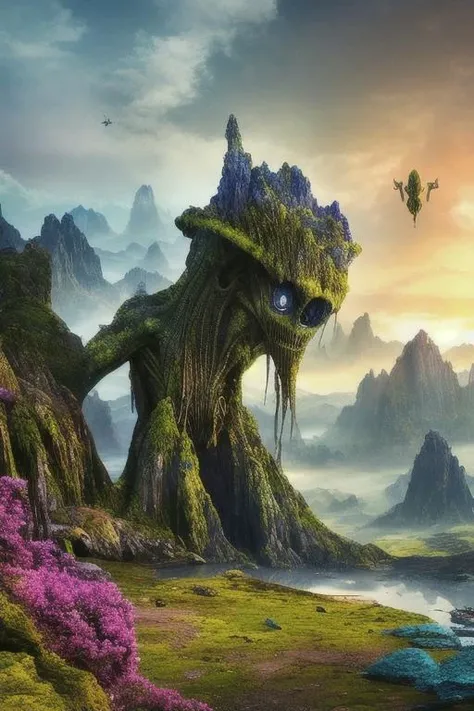 scenery, nature, fantasy theme, colorful, alien landscape, masterpiece, realism, raw photo