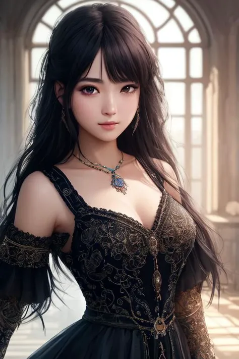 masterpiece, best quality, high quality,extremely detailed CG unity 8k wallpaper, An ethereal and dreamy depiction of a beautiful black-haired girl, surrounded by a soft and gentle atmosphere that highlights her graceful and delicate nature, artstation, di...