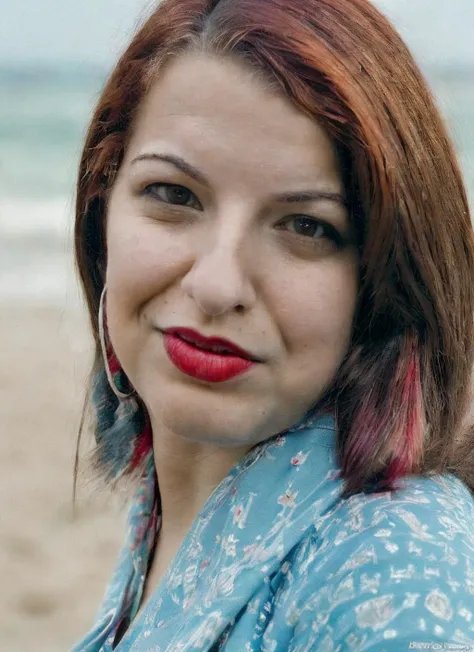 photo of beautiful sks woman, hyper realistic photograph, detailed face,film grain, Kodak portra 800, f1.8, intricate, at the beach, <lora:locon_anitasarkeesian_v1_from_v1_64_32:1.4>