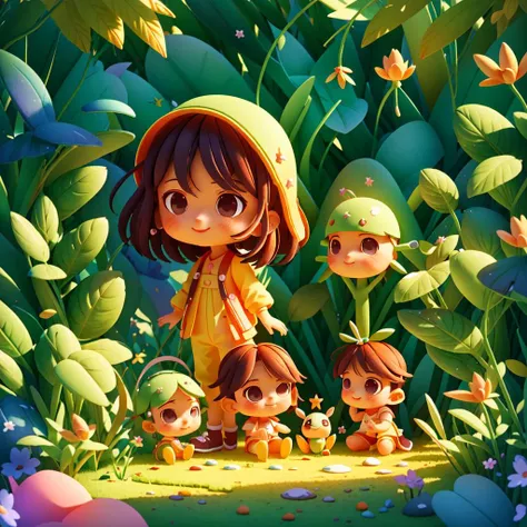 happy childrens day, boys and girls playing  in  garden creatures, shy smile, kawaii, fantasy, dreamlike, surrealism, (dynamic pose),
super cute, 8k, 3D, blender, CGI,  highly detailed, intricate, award-wining, cinematic, beautiful light, 100mm,    <lora:C...