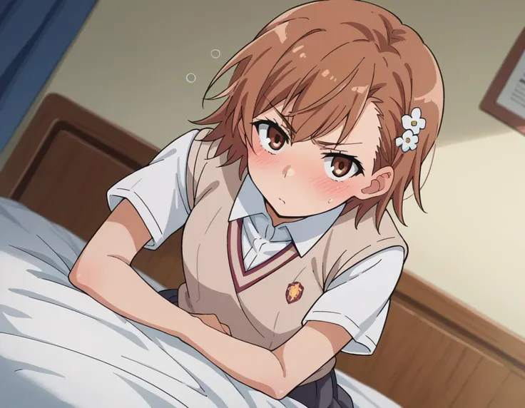 anime image of a girl in a school uniform laying on a bed