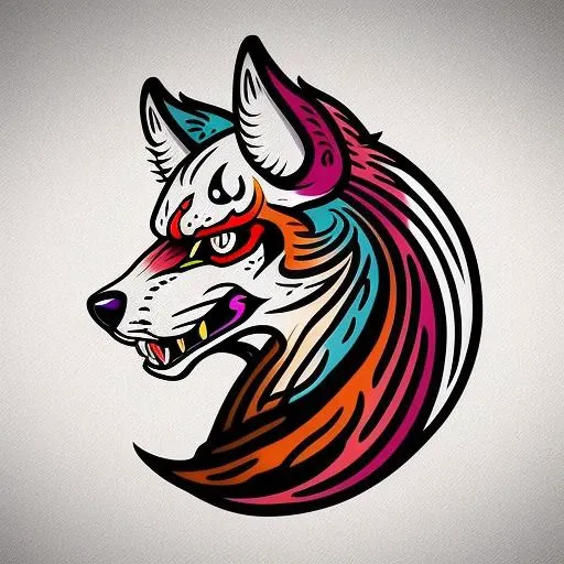 phantatt colourful wolf face roaring white background bold linework neotraditional style  <hypernet:phantatt:1>