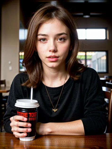 analog photograph,  tv_stella_cameron_mxai
break
, wearing a cozy sweater, sitting in a cafe, holding a cup of steaming tea, fli...