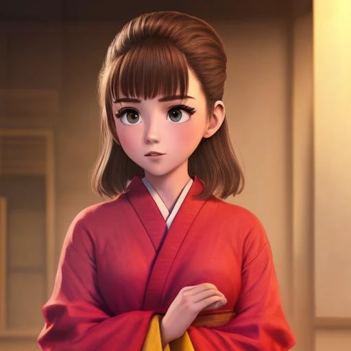 a girl in a red kimono