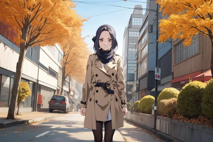 (RAW photo, best quality), 1girl,  natural lighting, outdoor,
<lora:innai_kansen_hikami_saeko_v1_2:1>,  hikami saeko,  
trench coat, autumn, scarf, city street, windy,