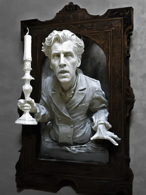 a close up of a statue of a man holding a candle