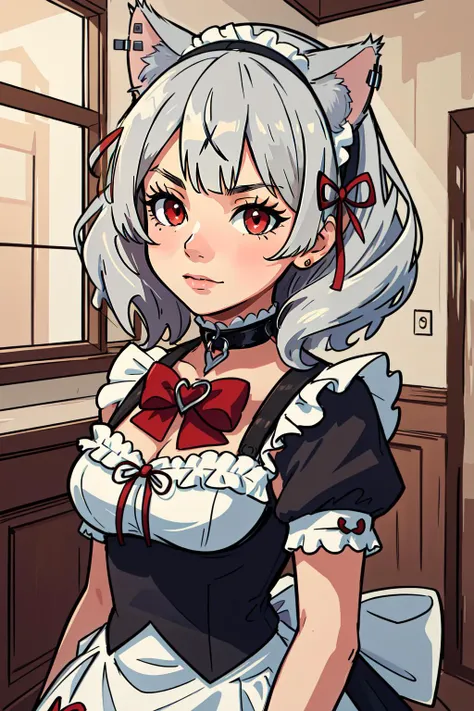 (masterpiece, best quality),  intricate details,
1girl,      <lora:SakamataMaid:0.8> sakamata, cat ears, red eyes, silver hair, collar, cuffs, maid outfit,
 <lora:EnvyCuteMix05:0.8>