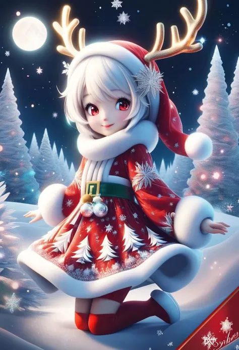 a girl in a santa outfit is standing in the snow