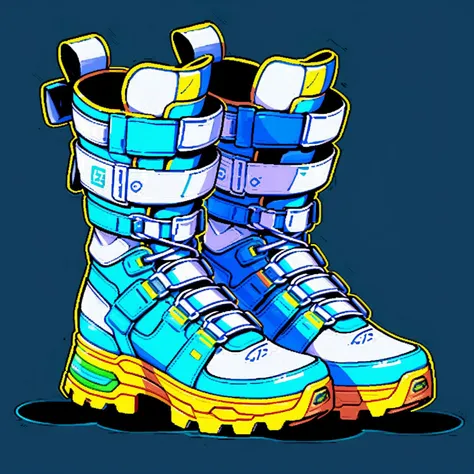 a close up of a pair of ski boots with a blue background