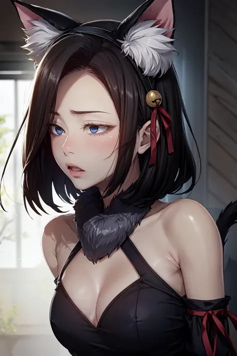 <lora:SooAh:0.7> sooahdef, black hair, blue eyes, short hair
upper body, portrait, 
masterpiece, best quality
  <lora:dangerous_beast_illya:1> illya beast, animal ears, fake animal ears, cat ears