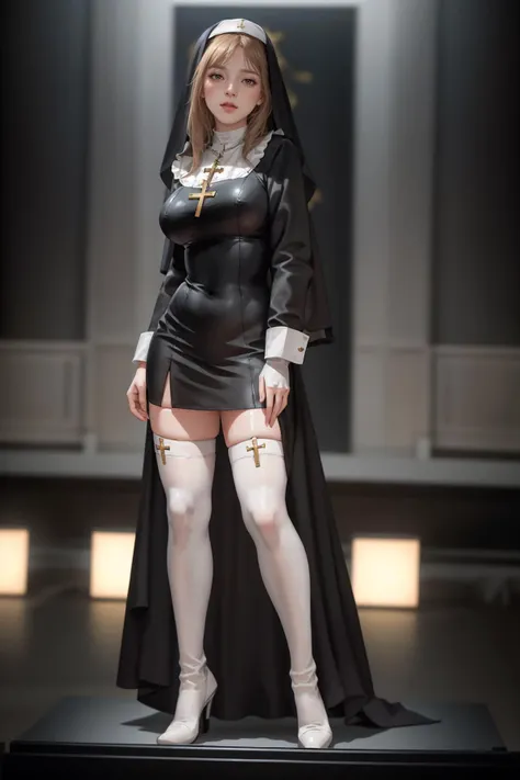 8k,highres,absurdres,masterpiece,best quality,original,extremely detailed CG,extremely detailed wallpaper,perfect lighting,<lyco:GoodHands-beta2:1>,
1girl,solo,blurry_background,looking_at_viewer,standing on the stage,
<lora:nun:0.7>,thighhighs,gloves,cros...