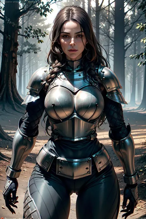 (40 year old woman on the battlefield outdoors), burning trees, destroyed battlefield, dusty, atmospheric, woman (kendralust) <lora:kendralust_v2:1>, (full medieval knight plated armor with metal breastplate, chainmail, (plated armor leggings)), beautiful ...