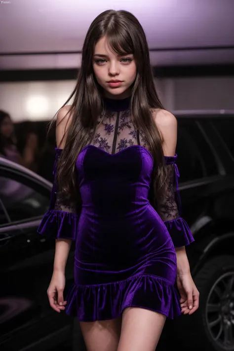 (Amateur Shot:1.3) College Girl TrualityCampus_Ramona (Skinny, Slim, Fit and toned:1.4) ((Photo Focus, DOF, Aperture, insanely detailed and intricate, character, hypermaximalist, hyper realistic, super detailed,)) (wearing a velvet purple summer dress:1.3)...