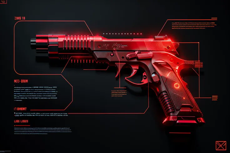 a red gun with a black background and a red light