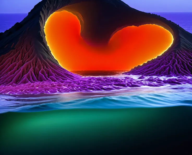 a close up of a heart shaped mountain in the ocean