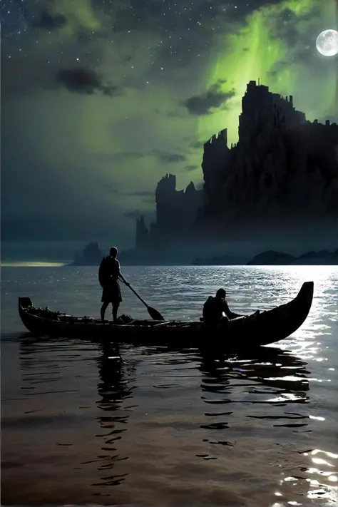 there is a man and a woman in a boat on the water