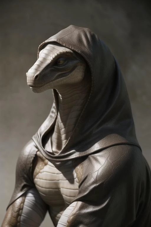 real e621, photorealistic, masterpiece, scalie, naga, cobra hood, wrapped in bandages