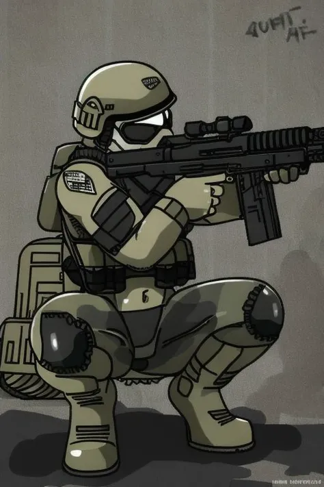 Spec Ops Soldier, assault rifle, crouching, aiming assault rifle, masterpiece, changed style,