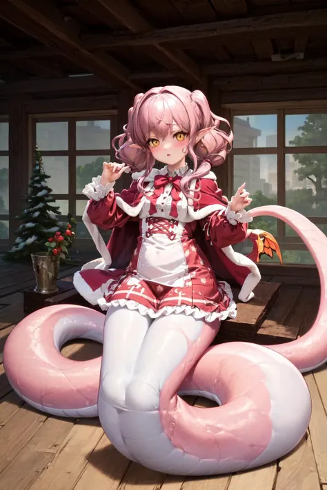 anime girl sitting on a giant inflatable pink snake