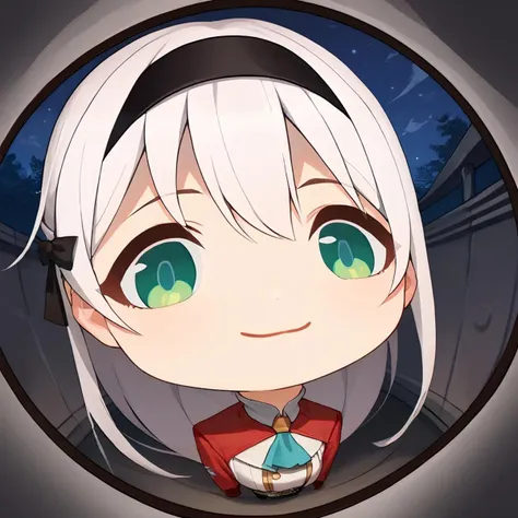 score_9,score_8_up,score_7_up,fisheye,outdoors, night,mutsukiface, chibi, portrait, smile, closed mouth, close-up,zeroelie, blac...