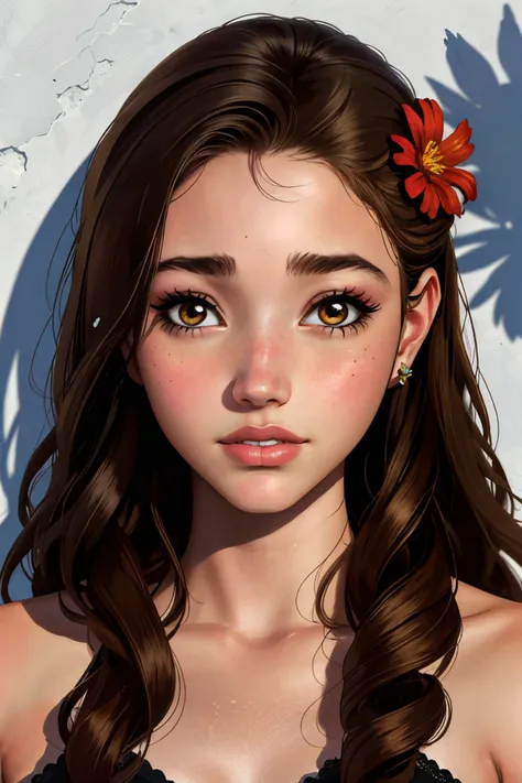 shadow art style portrait of realistic photo of <lora:LauraTaylor_v1:.9> LauraTaylor, face, eyes, flower symbols