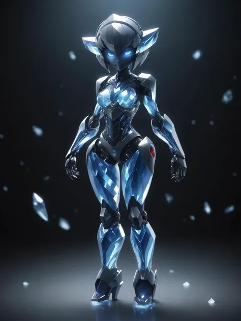 a woman in a futuristic suit standing in front of a black background